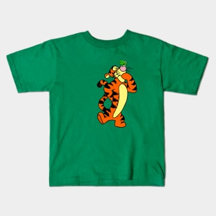 Tiger with Awareness Ribbon Butterfly (Green) Kids T-Shirt